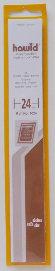 (image for) Hawid Stamp Mounts - Black 24mm x 210mm Strips